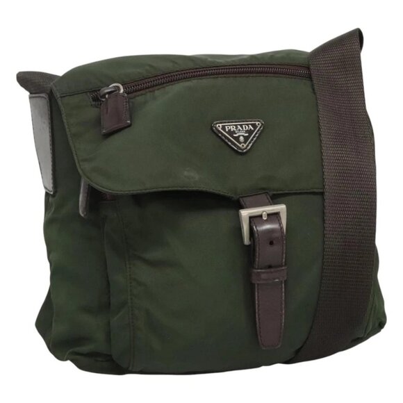 PRADA Shoulder Bag Nylon Khaki Silver Auth - Picture 1 of 16